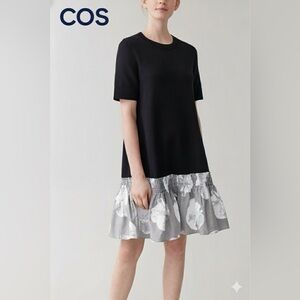 COS Navy Knit Dress Pleated Hem - Small